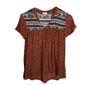 Mason & Belle Blouse Women's XS V-Neck Boho Short Sleeve Lightweight Floral Top